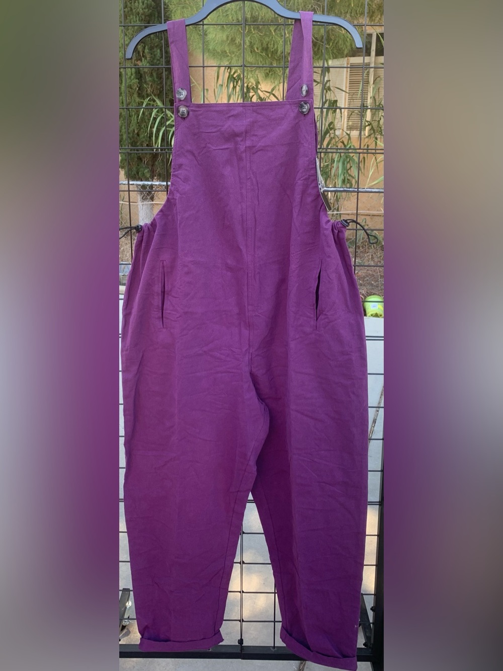 NWT Purple Womens Overalls Jumpsuit adjustable drawstring waist